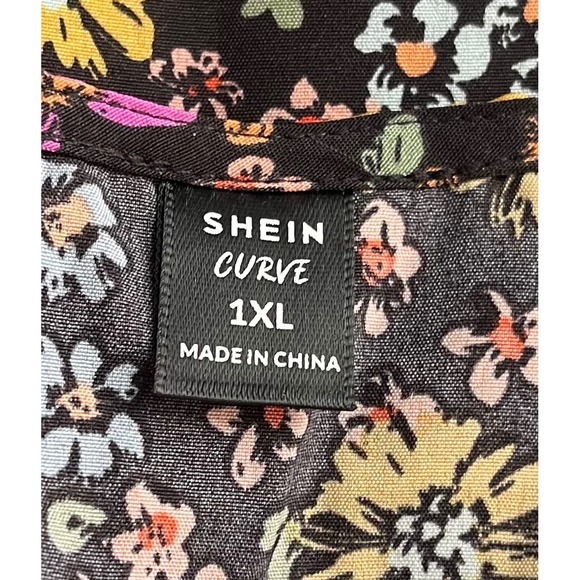 Shein Curve Floral Blouse Long‎ Sleeve V Neck Button Front 1XL - Picture 10 of 11